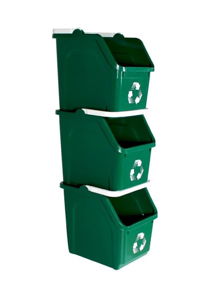 6 Gallon Stackable Recycling Bins for Homes, Garages, Offices Made of 100% Recycled Plastic - (Green, 12 Pack)