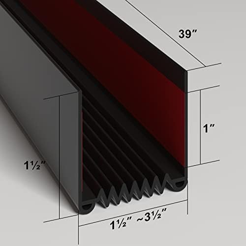 Door Draft Stopper, 39” Length Cuttable Weather Stripping Door Seal, Strong Adhesive Door Sweep for Exterior and Interior Doors (2, Black)