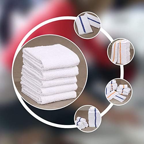 GOLD TEXTILES 60 PC New Cotton Blend White Restaurant Bar Mops Kitchen Towels 28oz (5 Dozen) (60, Blue Stripe)