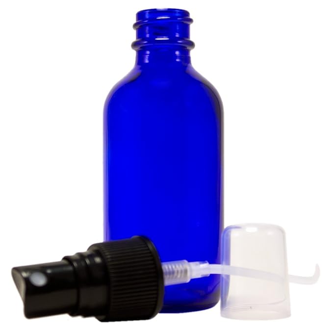 2 fl oz Cobalt Blue Glass Bottle with Black Spray Cap (12 Pack)