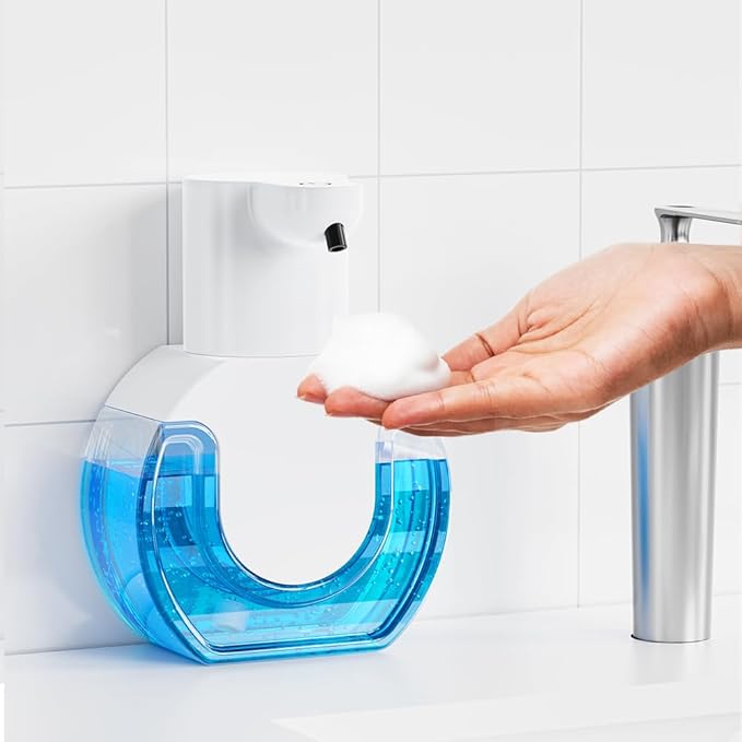 Automatic Foaming Soap Dispenser 15oz/420ml Foaming Hand Sanitizer Touchless Wall Mount with 4levels Adjustable Free Touch Electric Soap Dispenser Rechargeable with Sensor