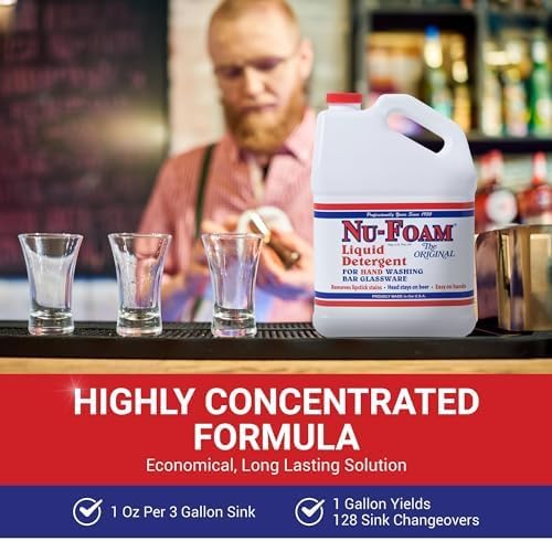 Nu-Foam Liquid Detergent for Bar Glassware - Original Streak-Free Solution - Hand Washing Bar, Tavern, Brewery Supplies - Concentrated - 1 Gallon, 2 Pack (2, 256, Fl Oz)