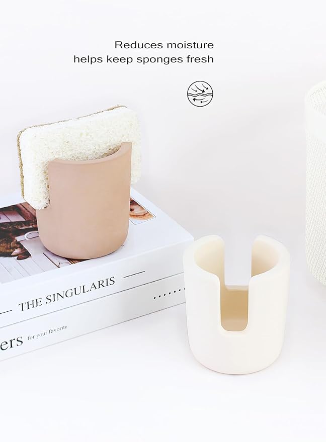 Stone Sponge Holder for Countertop Organizer, Quick Dry Diatomite Sponge Holder, Diatomaceous Earth Sponge Caddy, Absorbent Face Sponge Stand, Large Brown