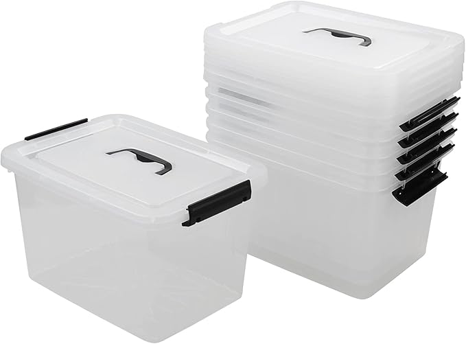 Zopnny 12 Quart Storage Latch Bins with Handles, Plastic Clear Storage Box with Lid, 6 Pack