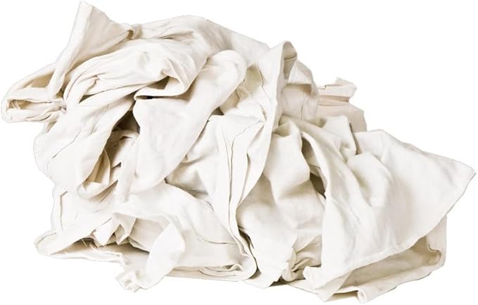 Pro Source Virgin Cotton T-Shirt Rag - Lint-Free, White, 25 Lbs, 3 to 4 Pieces per Lb, Comes in Box