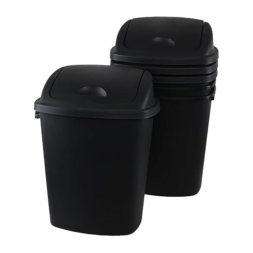 4 Packs Commercial Heavy-Duty Trash Can with Lid, Plastic Swing Top Kitchen Trash Can (11 Gallon, Black)