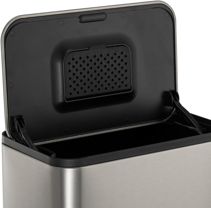 RedFactor Stainless Steel Hanging Trash Can with Lid and Inner Bucket – Slim 1.3 Gallon Odor-Free Compost Bin for Kitchen Cabinet, Countertop, Under Sink, or Bathroom (Metallic Gray)