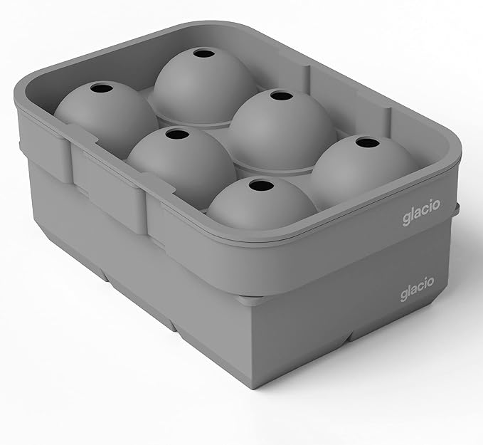 glacio Silicone Ice Cube Trays โ Large Silicone Molds for 2-Inch Ice Cubes and Spheres Whiskey Ice Cube Trays with Lids for Cocktails & Bourbon โ Set of 2