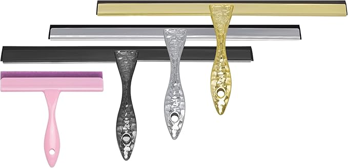All-Purpose Silicone Shower Squeegee for Shower Glass Door,with 1 Hooks,for Bathroom Glass, Car, Tile Wall, Mirror Cleaning - Flower Shaped Handle for Easy-Grip 14 Inch Golden