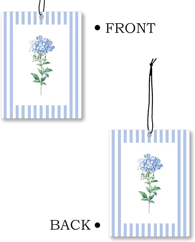 Rustic Blue Floral Car Air Freshener 4 Pcs, Preppy Blue Striped Flower Hanging Scents Air Freshener for Women Girls Gifts, Cottagecore Scented Car Accessories Decor for Room Closet Drawer