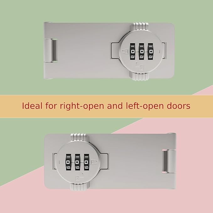 Keyless Combination Lock – 3-Digit Combination Lock for Cabinet Doors – Twist Knob Hasp Latch Lock with Password Code – Zinc Alloy Cabinet Door Latch for Kitchen Drawers, Cabinets, Cupboard (Silver)