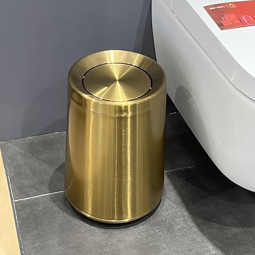 8L / 2.1Gal Gold Brushed Stainless Steel Trash Can with Swing Cover,Gold Bathroom Trash can ,Decorative Garbage Can for Bathroom, Living Room, BedroomOffice, Hotel, RV (32A gold-8L)