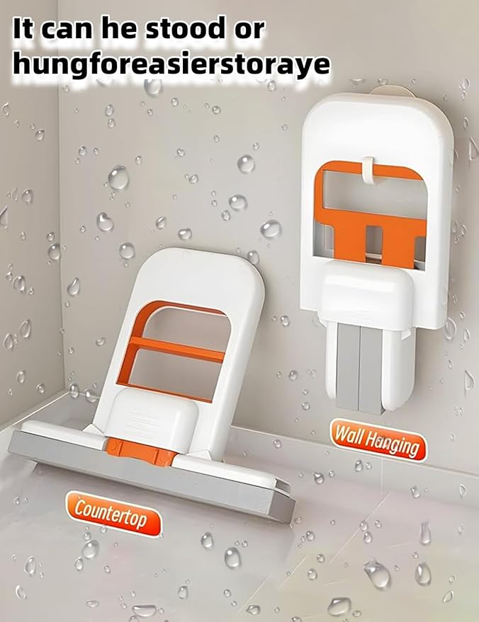 Mini Foldable Desktop Mop, Mini Mop for Small Spaces, Portable Cleaning Sponge Mop for Bathroom, Kitchen, Countertops, Glass, Tile-Wet/Dry Use with One-Hand Squeeze Handle & Replaceable Head (2 Set)