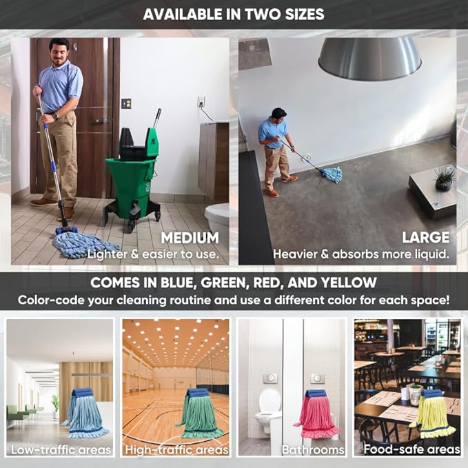 Commercial Mop Head Replacement – 1 Pack Medium Green Microfiber Tube Mop (14 oz.) | Industrial Wet Mops | Refill Heads, Machine Washable, Heavy Duty | Hardwood, Tile, Laminate, Vinyl Floors