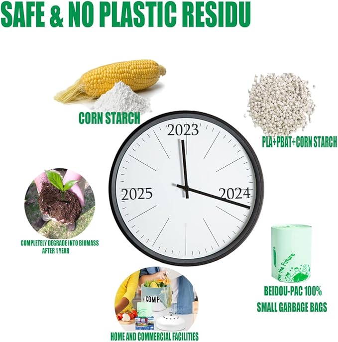 8-10 Gallon Flap Tie Compostable Trash Bags, 240 Count, Compost Bags Kitchen Trash Bags, Sturdy Biodegradable Garbage Bags Food Scrap Waste Bags, ASTM D6400, US BPI Certified, Green