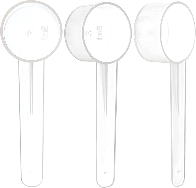 3 Measuring Spoons Set with Short Handle - 1 Teaspoon (5 ML) Clear Plastic Scoops for Creatine, Coffee, Grains, Spices, Powders, and Other Dry Goods, BPA Free, Kitchen Tools Measure, Fits in Jars
