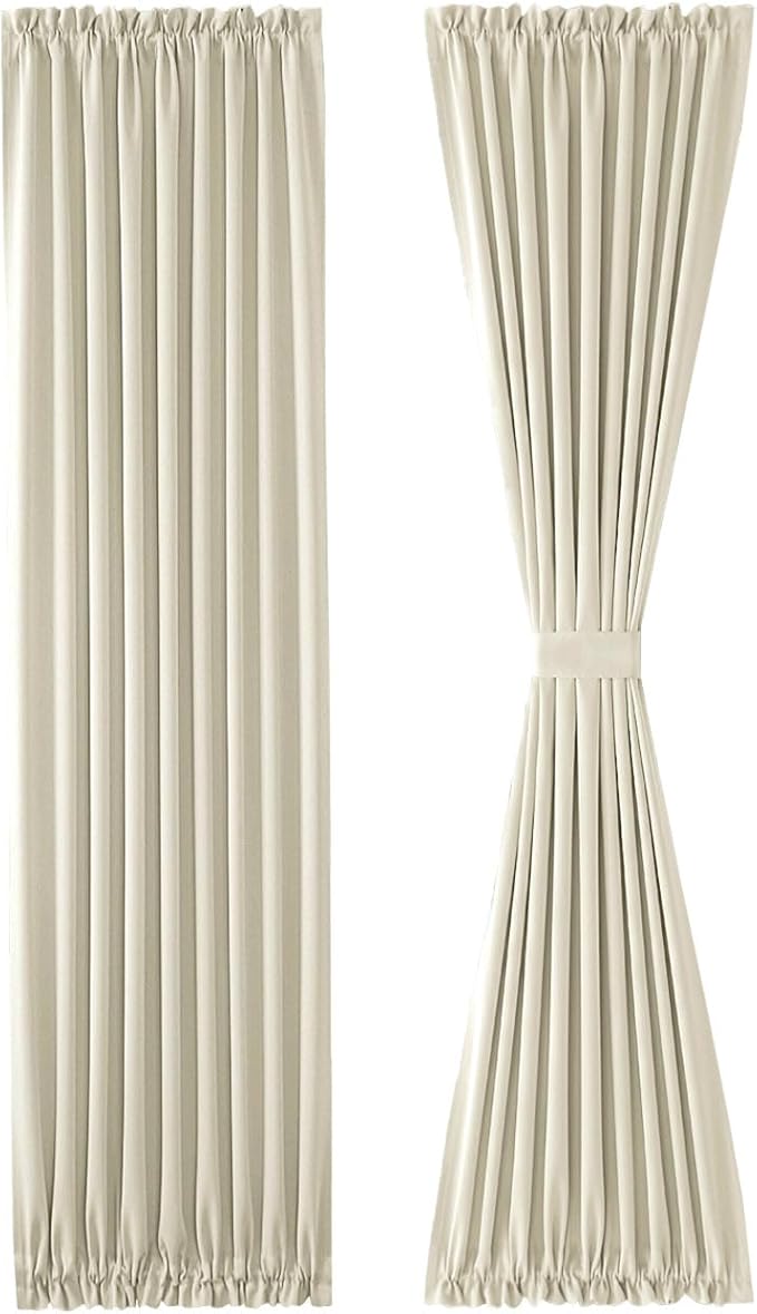 DWCN French Door Curtains – Rod Pocket Thermal Blackout Curtain for Doors with Glass Window, Kitchen and Patio Doors for Privacy, 36 X 72 Inches Long, 1 Curtain Panel with Tieback,Light Beige