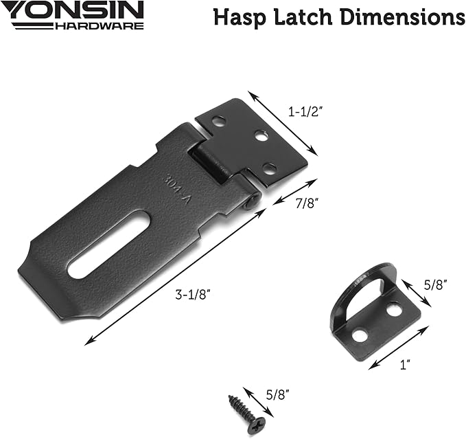 3" Door Padlock Safety Hasp Latch, Door Hasp Clasp Lock Gate Shed Hasp Latch Lock for Door Window Cabinet Pet Cage Toolbox Shed Fence, 304 Stainless Steel, Matte Black Finish, 1 Pack
