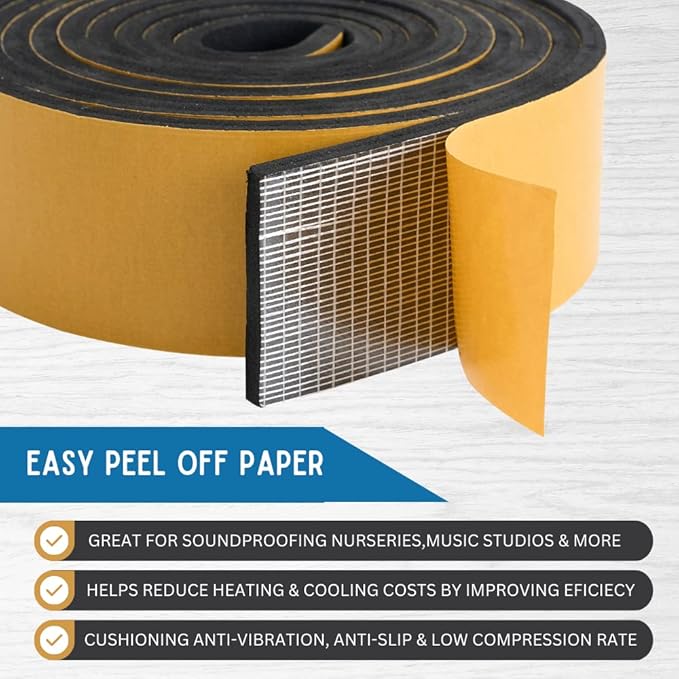 High Density Foam Weather Stripping Door Seal Strip Insulation Tape Roll for Insulating Door Frame, Window, Air Conditioner | Self Adhesive Sealing Weatherstrip (2 in x 1/8 in x 10 Ft, Black)