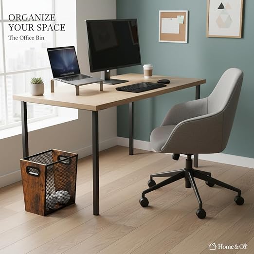 Piskyet Rustic Office Trash Can for Near Desk, 4.5 Gallon Unique Wood Bedroom Garbage Can,Vintage Wastebasket with Handle, Decorative Trash Can for Home Office,10.8" L x 7.8" W x 11.8" H