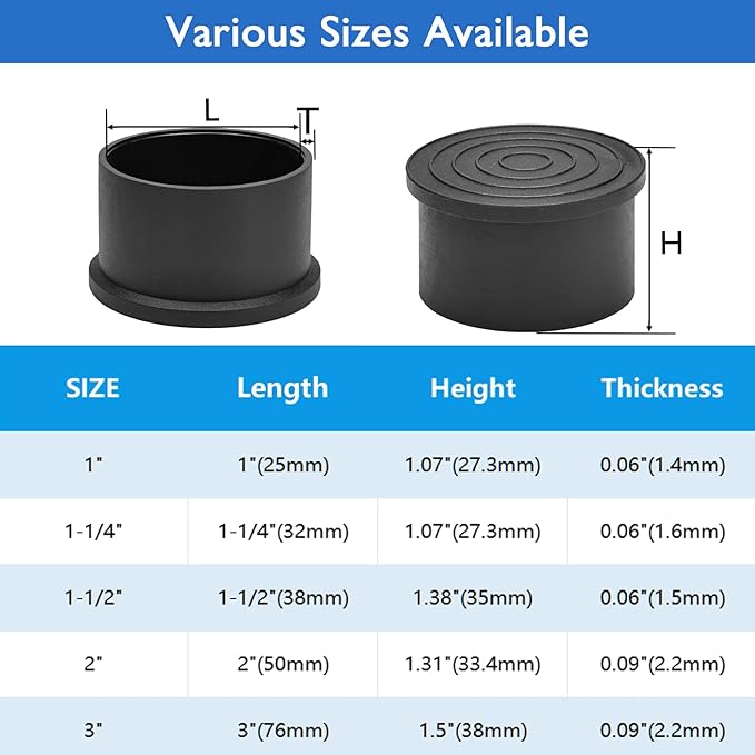 4 Pcs 2" Round Rubber Chair Leg Caps, PVC Table Leg Covers, Flexible & Anti-Slip Furniture Leg End Caps, Chair Leg Floor Protectors for Bar Stool Leg Patio Indoor, Black