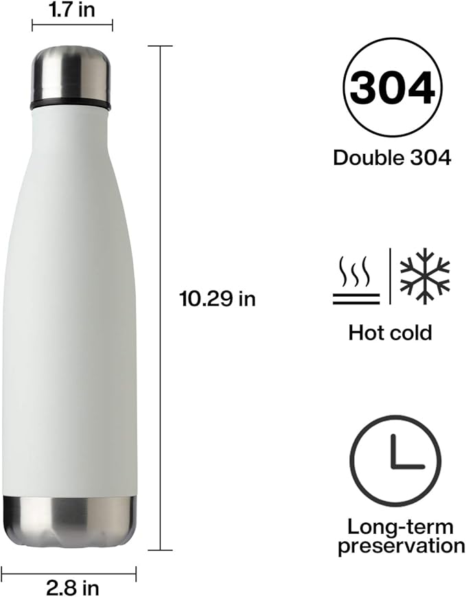 MEWAY 17oz Sport Water Bottle Vacuum Insulated Stainless Steel Leak-Proof Double Wall Cola Shape Water Bottle,Keep Drinks Hot & Cold(White,1 Pack)
