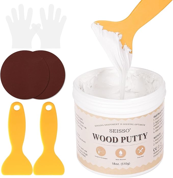 SEISSO Wood Filler & Putty - Waterproof Outdoor Wood Repair Putty, Paintable & Stainable, White Furniture Repair Kit for Wooden Cabinets, Doors, Floors, Tables