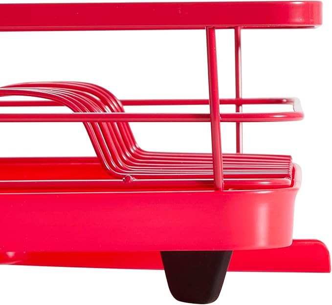 Dish Drying Rack 3 Piece Dish Drainer with Drainboard Set for Kitchen Counter – Dish Rack with Removable Utensil Holder & Swivel Spout for Countertop – DishRack for Plates, Cups & Organization, Red