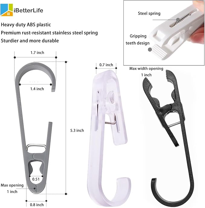 iBetterLife Laundry Hooks Hanging Clips - 8Pcs Heavy Duty Outdoor Clothes Pins, Closet Organizer Single Clip Hangers Clamps Socks Boot Bras Underwear Kids Towels for Bathroom Wardrobe Kitchen Office