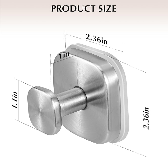 Suction Cup Hooks for Shower - Reusable No-Drill Mounting - Hooks for Towels, Robes & Loofah on Metal, Glass, Mirrors, Tile & Smooth Non-Porous Surfaces (4, Brushed Nickel)