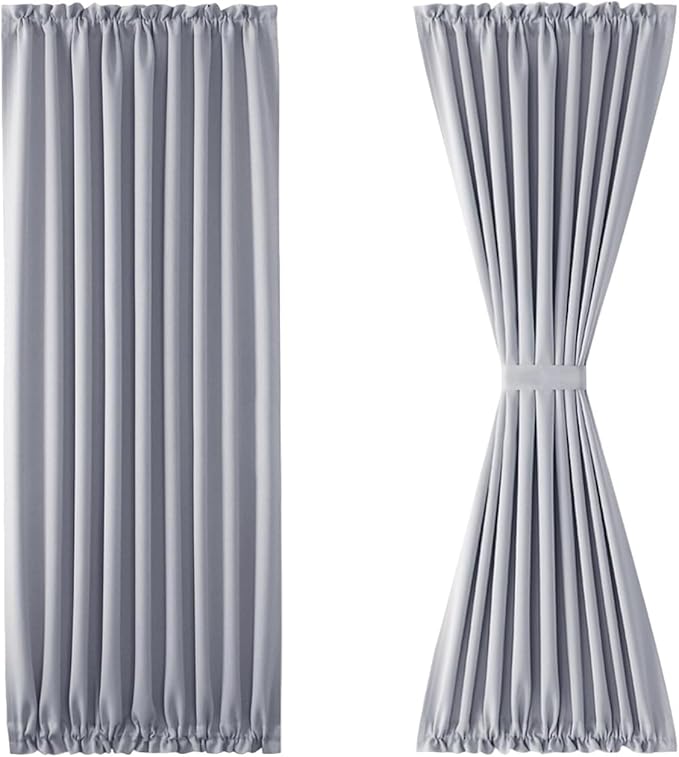DWCN French Door Curtains – Rod Pocket Thermal Blackout Curtain for Doors with Glass Window, Kitchen and Patio Doors for Privacy, 54 X 72 Inches Long, 1 Curtain Panel with Tieback,Silver Grey