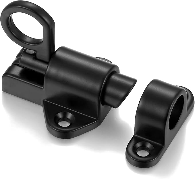 4 Packs Self-Closing Latches,Black Spring Door Lock,Resilient Bolt Latch Aluminum Alloy Safety Automatic Spring Barrel Slide Door Lock with Screws,Used for Gate,Window and Cabinet etc