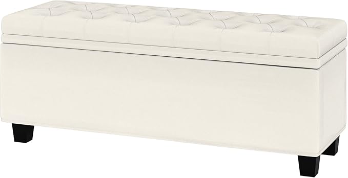 Maupvit Ottoman with Storage, Ottoman Bench with Lift Top, Upholstered Storage Bench with Hinged Lid, Bedroom Bench with Seating, Foot Rest Stool(Beige)