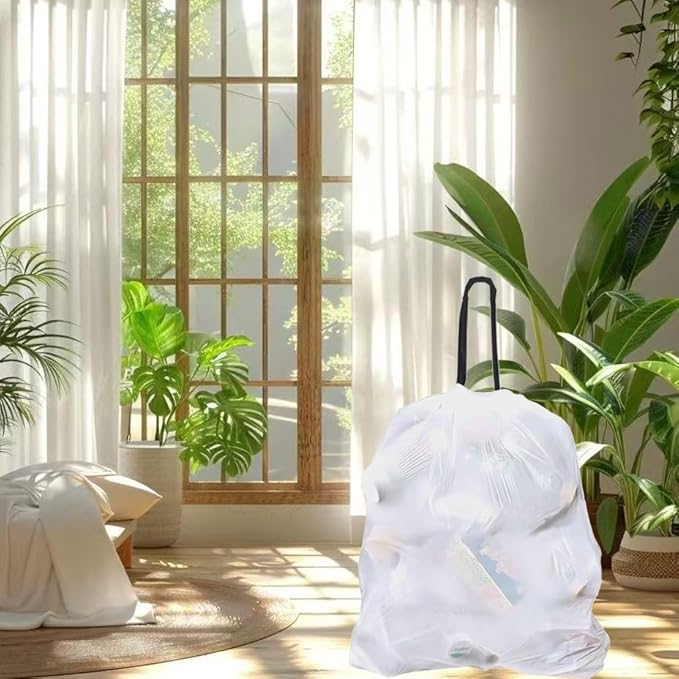 Ultra thick heavy duty Plastic 16 gallon no tear open drawstring trash bags white lavender scent Plastic garbage bags for household kitchen bedroom bathroom living room office restaurant
