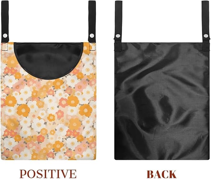 Clothes Pin Hanging Bag with Hanging Rope 14.5 X 12 Inch Clothespin Bag for Clothes Pins and Clothespins Heavy Duty Outdoor Use - Floral Yellow