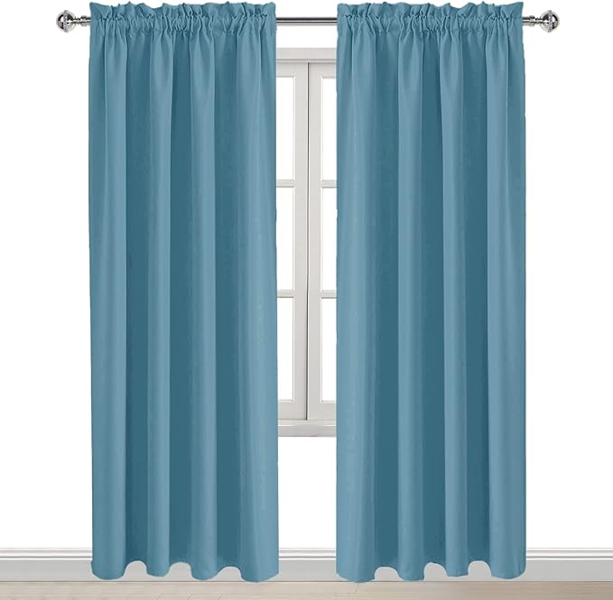DWCN Blackout Curtains for Living Room Thermal Insulated, Energy Saving & Noise Reducing Bedroom Curtains, Stone Blue, W 52x L 95 Inch, Set of 2 Rod Pocket Curtain Panels