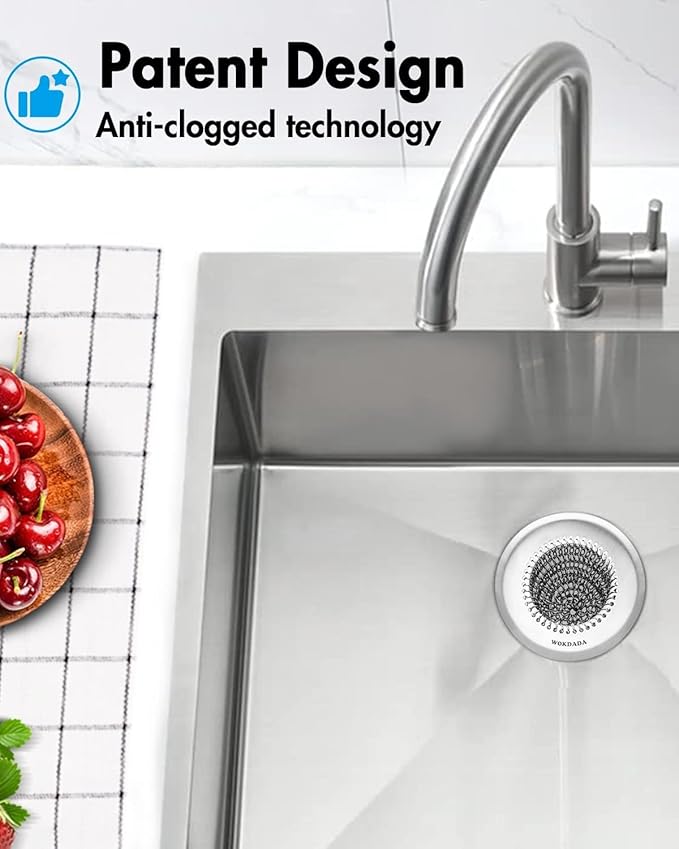 2 Pcs Sink Drain Strainer: Anti-Slip Flexible Chainlink, 304 Stainless Steel. Upgraded Clog-Free Kitchen Version, Easy-Clean Catcher for Garbage Disposal