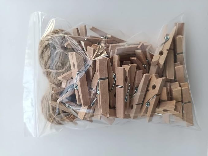 50pcs Small Wood Clothes Pins Pegs Strong Hangers Picture Display Art Craft Clip Clamps Party Wedding Office Decor Wire Clothesline