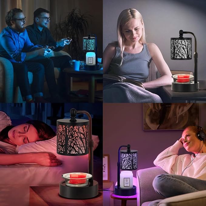 Tree Candle Warmer Lamp, LED Colors Changing Candle Warmer with Adjustable Height, Timer, Bedroom Living Room Home Decor Wax Melting Warmer for Jar Candles (Black)
