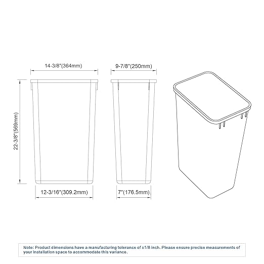 Dowell 50L Wastebasket Trash Container, 52.8Qt/13.2Gal, Plastic, Stackable, for Kitchen/Bathroom/Office, Fits Under Sink/Desk (Grey 4000 50 04)
