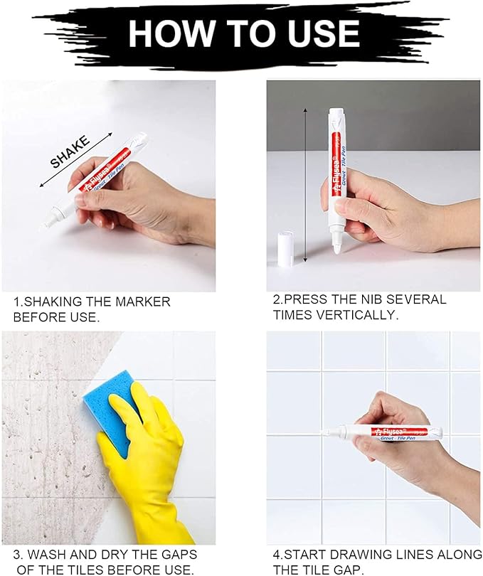 Grout Pen 12 Pack Water Based Tile Marker Repair Pens Professional for Bathroom, Kitchen, Parlor, Bedroom, Balcony Wall and Floor Color Restore (White)