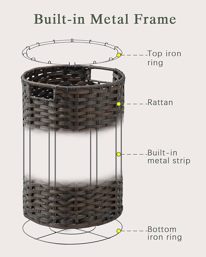 Laundry Basket Round Rattan Laundry Hamper 29.1 Gal (110 L) Handwoven Large Wicker Basket with Handles, Wicker Hamper with Removable Bags and 2 Mesh Bags for Bathroom Living Room Brown