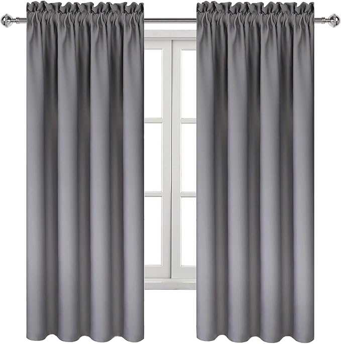DWCN Blackout Window Curtain Panels, Light Blocking, Thermal Insulated, Energy Saving, Noise Reducing, Rod Pocket Top, Set of 2 (Width 42 Inch x Length 63 Inch, Grey)