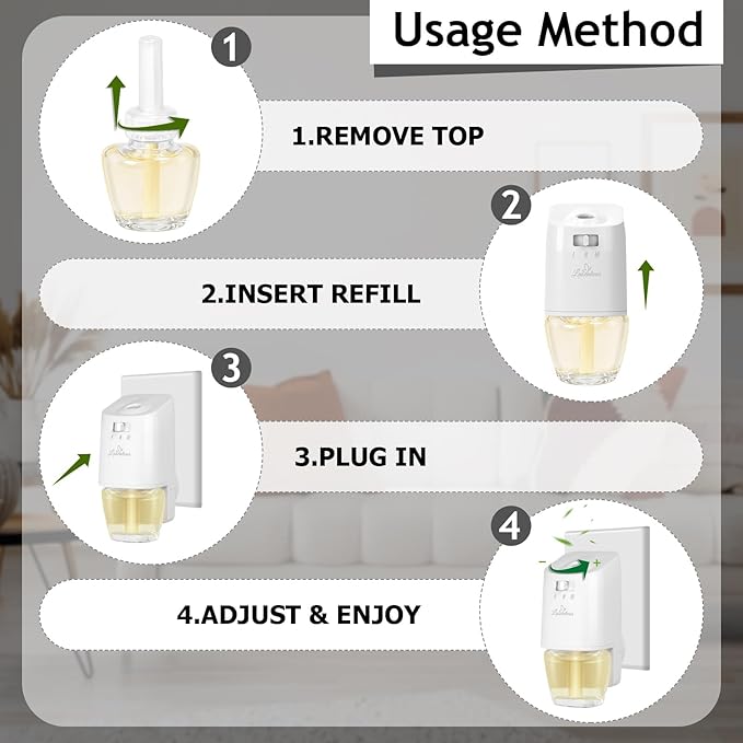 Plug in Air Fresheners Refills, Essential Oil Scented Refill with 2 Warmer, Jasmine, Hawaiian, Cotton, Long Lasting Home Fragrance for Bathroom, Compatible with Airwick, Compatible with Glade