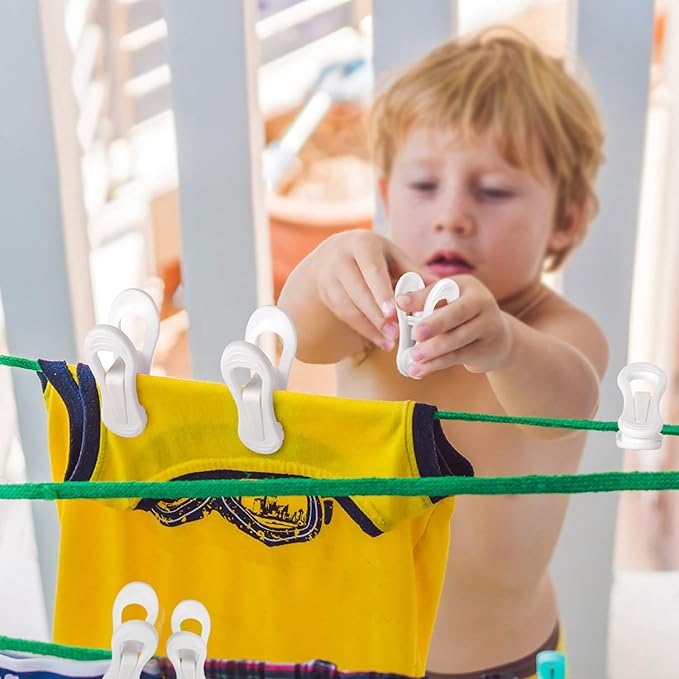 Tinfol White Plastic Hanger Clips, 24 Pack Hanger Clips- Strong Pinch Grip Finger Clips for Plastic Clothes Hangers, Multi-Purpose Hangers Clips