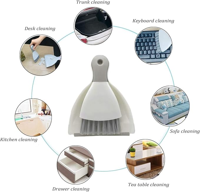 Dust pan Broom Brush Dustpan - Dustpan and Brush Set,Mini dust Pans with Brush,Dust Pan and Brush Set for Table, Key Board, Cat, Dog and Other Pets, Dust Pan Brush Nesting Tiny Cleaning Broom(Gray)
