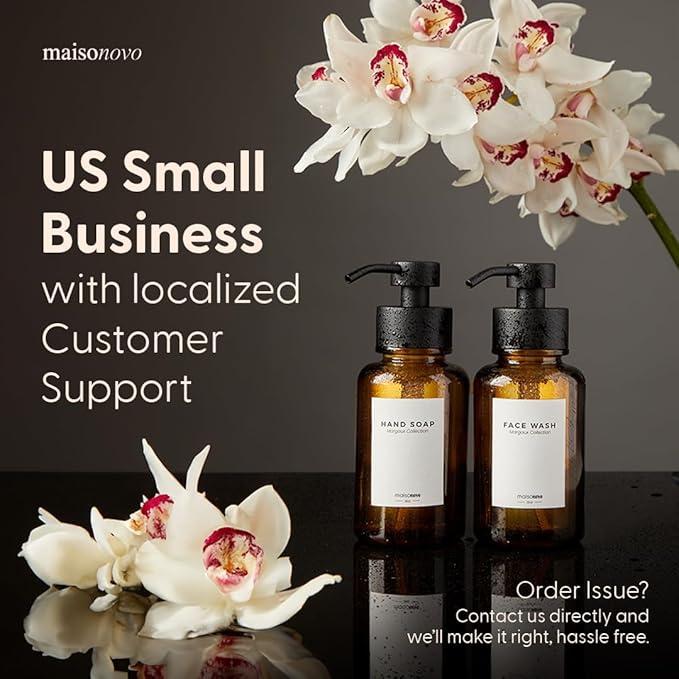 MaisoNovo Glass Foaming Soap Dispenser 14 Oz | Black Glass Black Pumps x 2