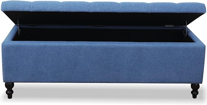 Storage Ottoman 50.2 Inches Upholstered Fabric Storage Ottoman Bench,Button Tufted Ottoman with Storage for Living Room,Bedroom End of Bed Bench Withstands 302lbs (Blue)