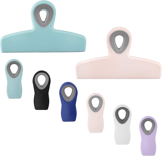 COOK WITH COLOR Bag Clips - Heavy Duty Chip Clip and Refrigerator Magnet Clips for Food Storage with Air Tight Seal Grip, Multi, Pack of 8