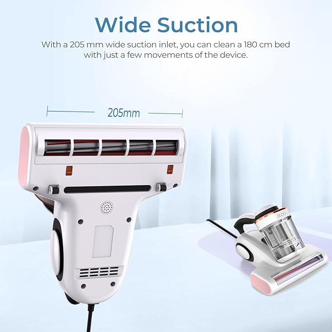JIGOO J300 Lite Mattress Vacuum Cleaner,Bed Vacuum Cleaner with Dust Sensor with 253.7nm UV-C Light,Ultrasonic and High Heating Multifunctional Handheld Vacuums for Bed, Sofa, Couch (Corded)